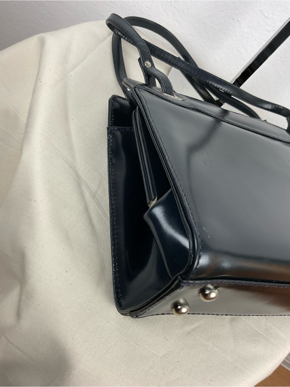 Vintage 1960's Blue Dofan of France Hand Bag with Silver-Tone Hardware - Picture 8 of 11